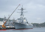 Arleigh Burke-class guided-missile destroyer USS Ralph Johnson (DDG 114) docked pier side on board Commander Fleet Activities Yokosuka (CFAY) after completing its Chief of Naval Operations (CNO) maintenance availability, April 6, 2026.