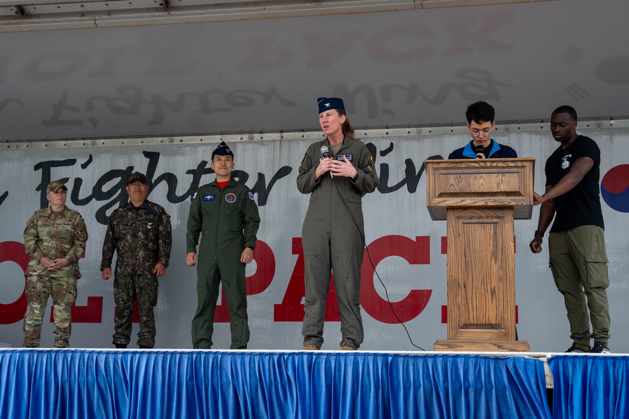 Commander gives remarks during ceremony.