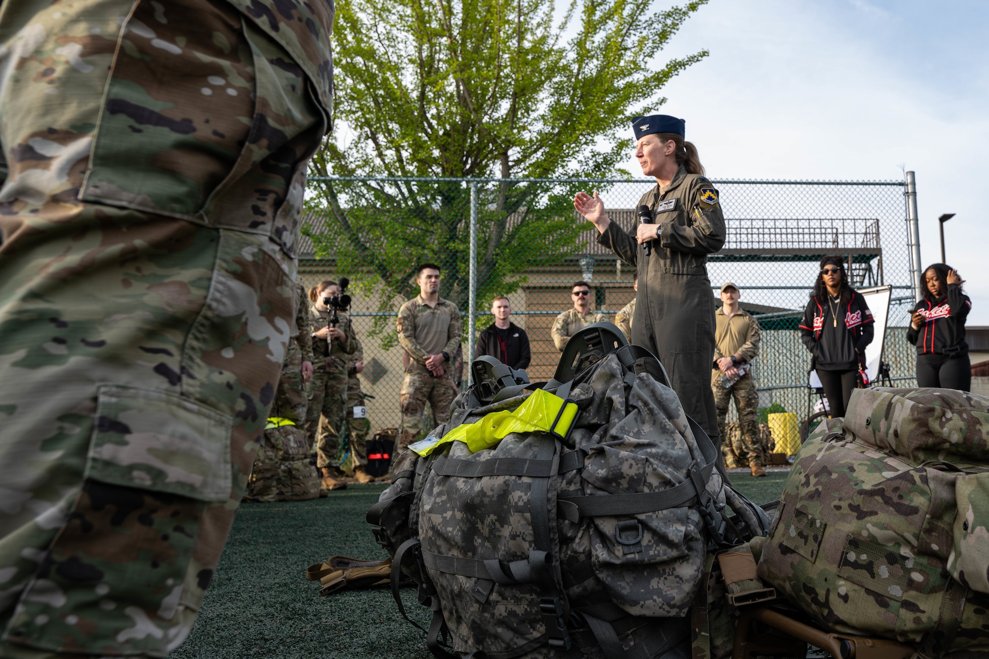 Commander gives remarks during ceremony.