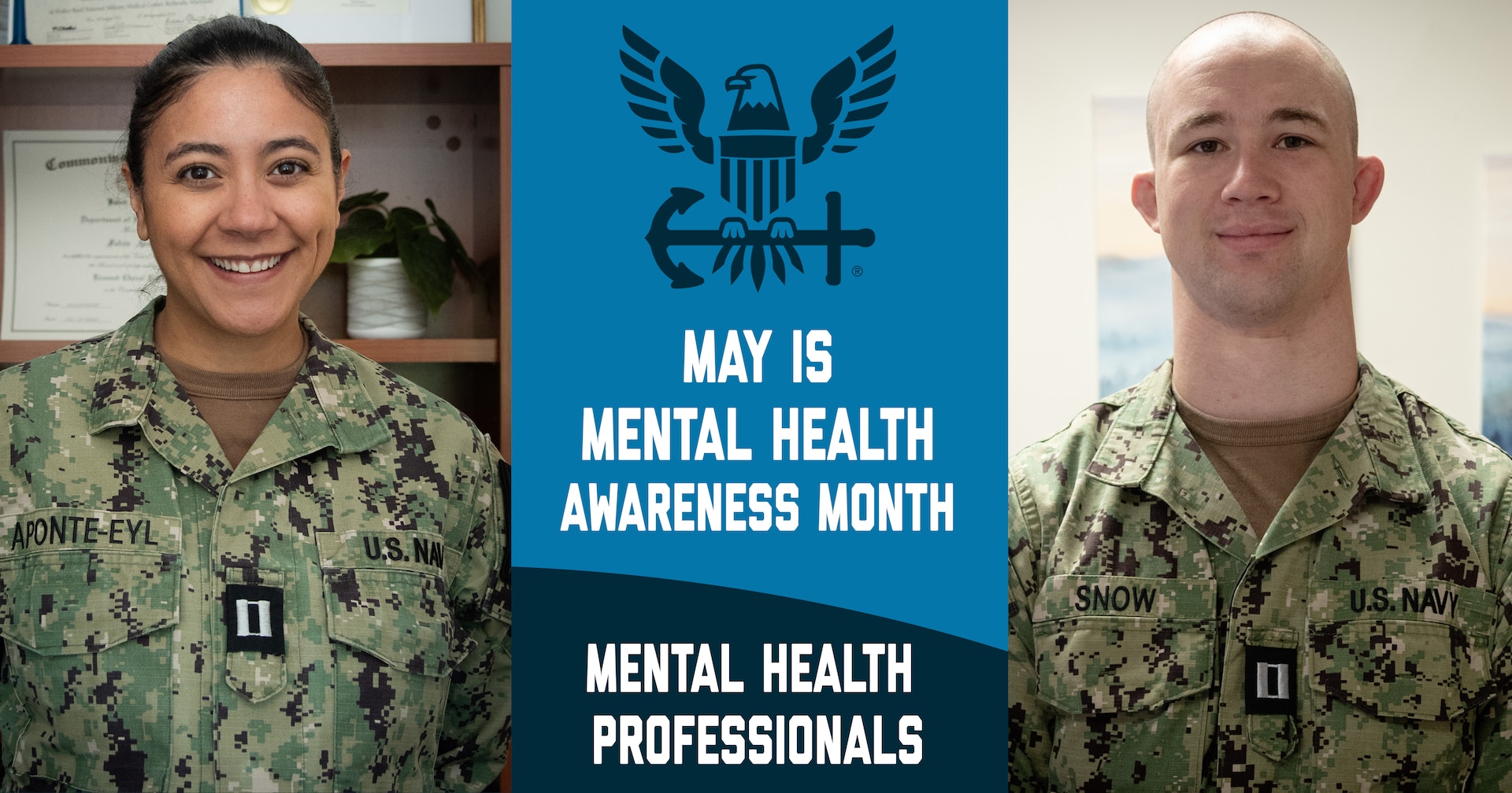 Navy Lieutenants Felicia Aponte-Eyl and Matthew Snow serve as mental health professionals aboard Navy Medicine Readiness and Training Command Cherry Point.  They ensure service members have the resources to stay mentally ready for deployments and to maintain their mental health while away training or conducting operations.