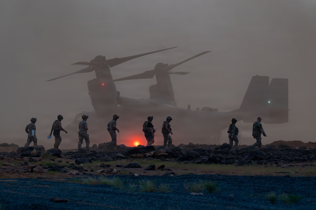 Servicemembers walking on horizon