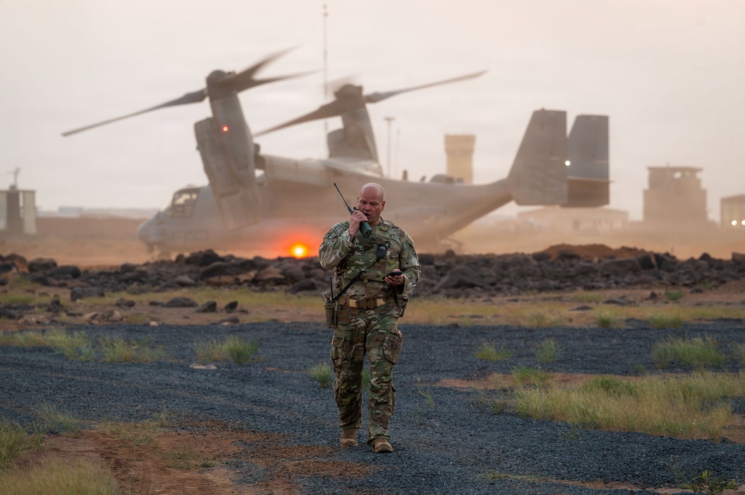 Soldier walking from aircraft