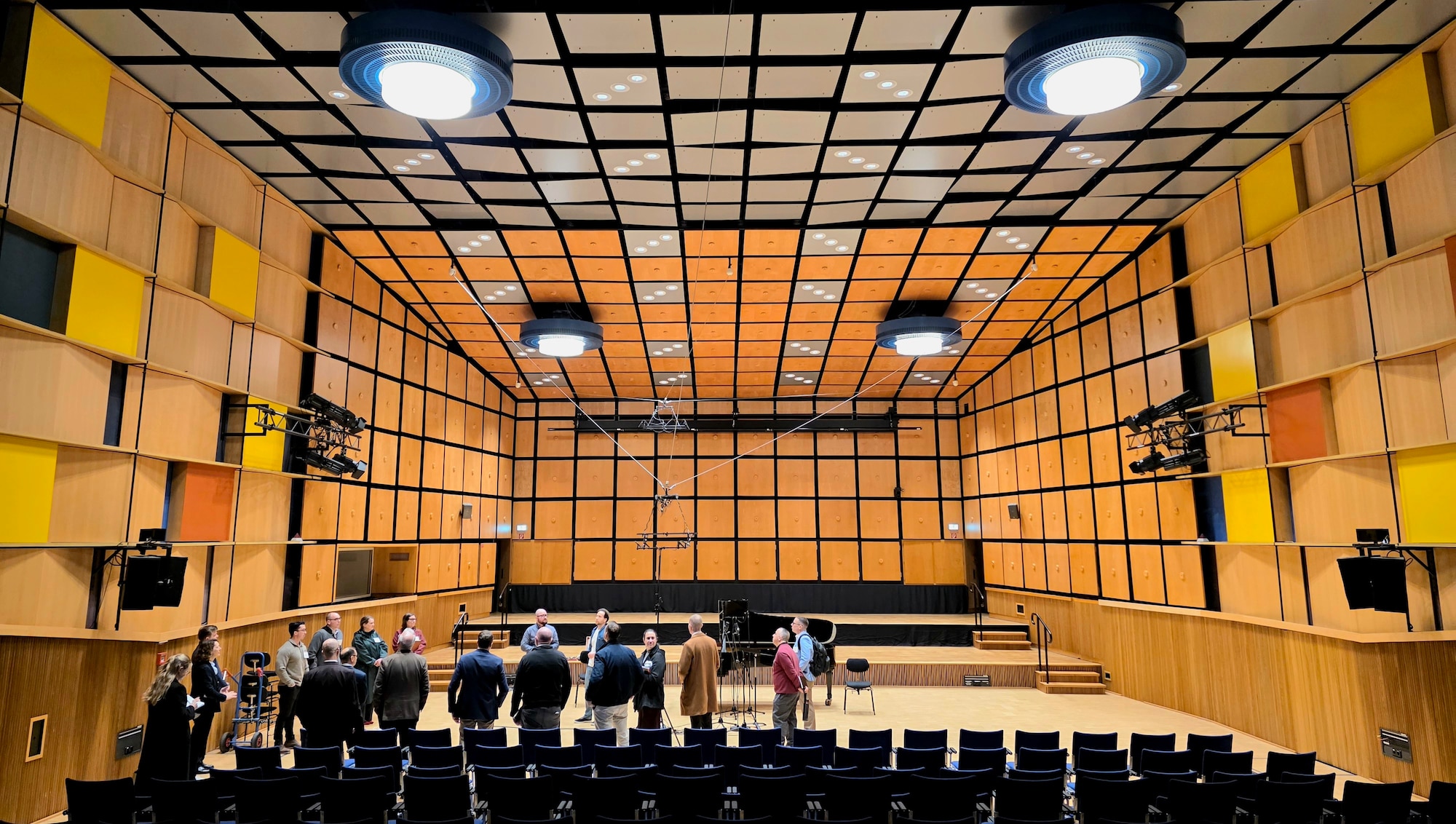 U.S. military and civilian participants from the Leadership Connect Germany program take a tour of the orchestra recording hall at Südwestrundfunk (SWR)