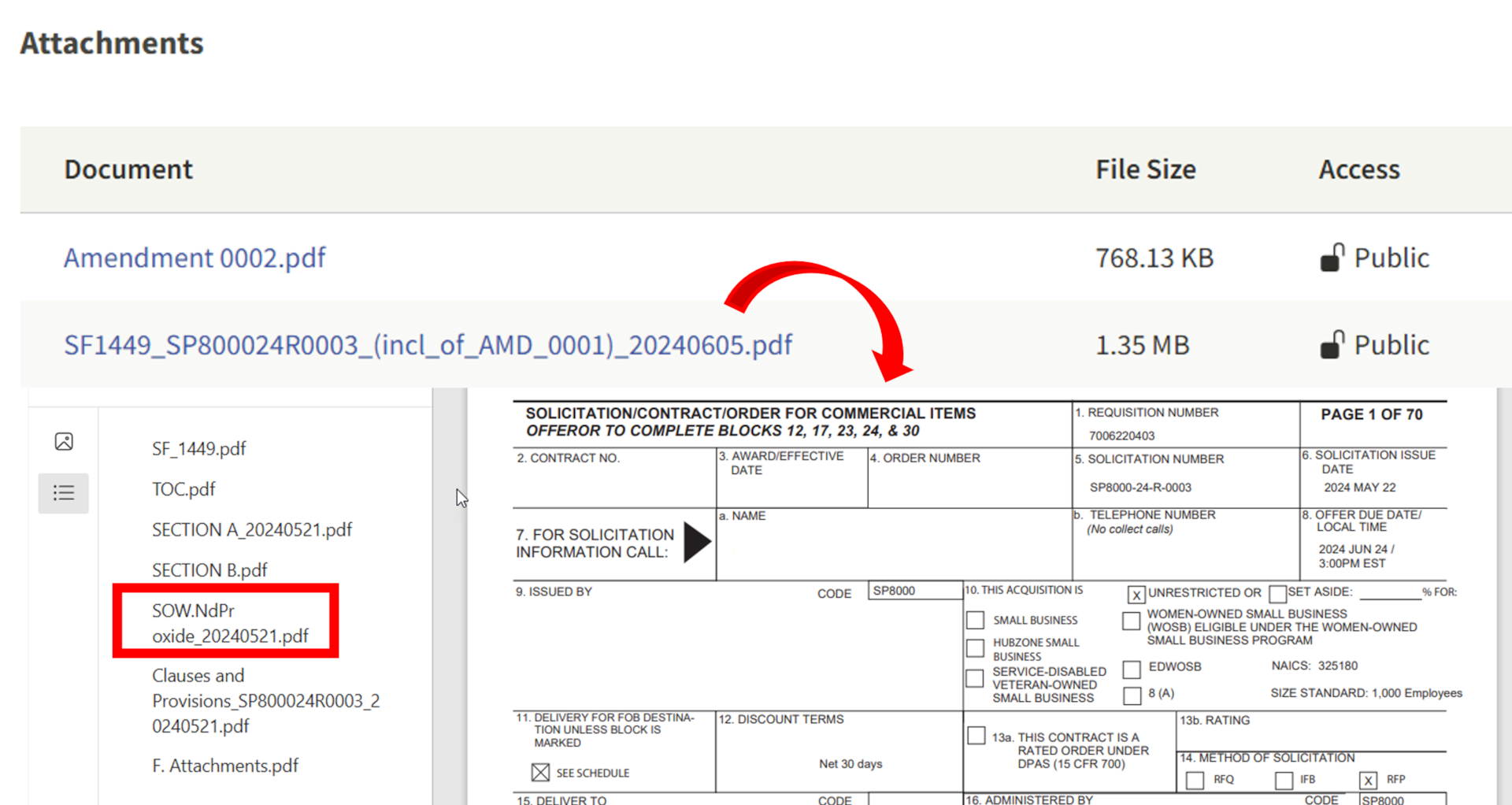 Example of DLA Strategic Materials Statement of Work attached to a solicitation