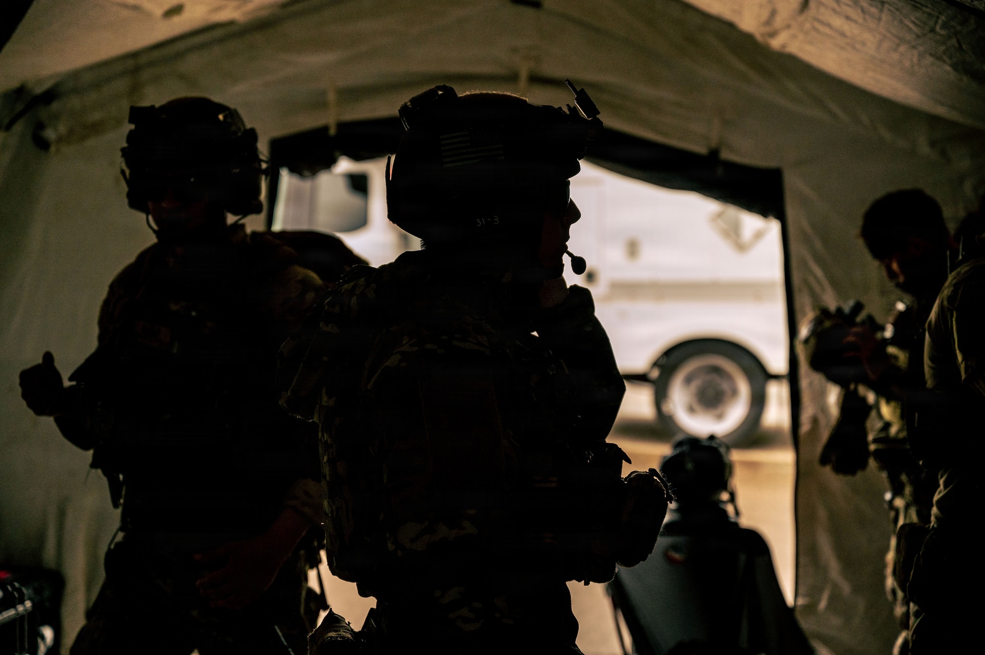U.S. Air Force explosive ordinance disposal technicians prepare for an EOD inject