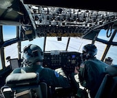Pilots from the 109th Airlift Wing land an LC-130 Hercules aircraft on a ski landing area, also known as a “skiway," Greenland, May 9, 2024.