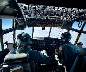Pilots from the 109th Airlift Wing land an LC-130 Hercules aircraft on a ski landing area, also known as a “skiway," Greenland, May 9, 2024.