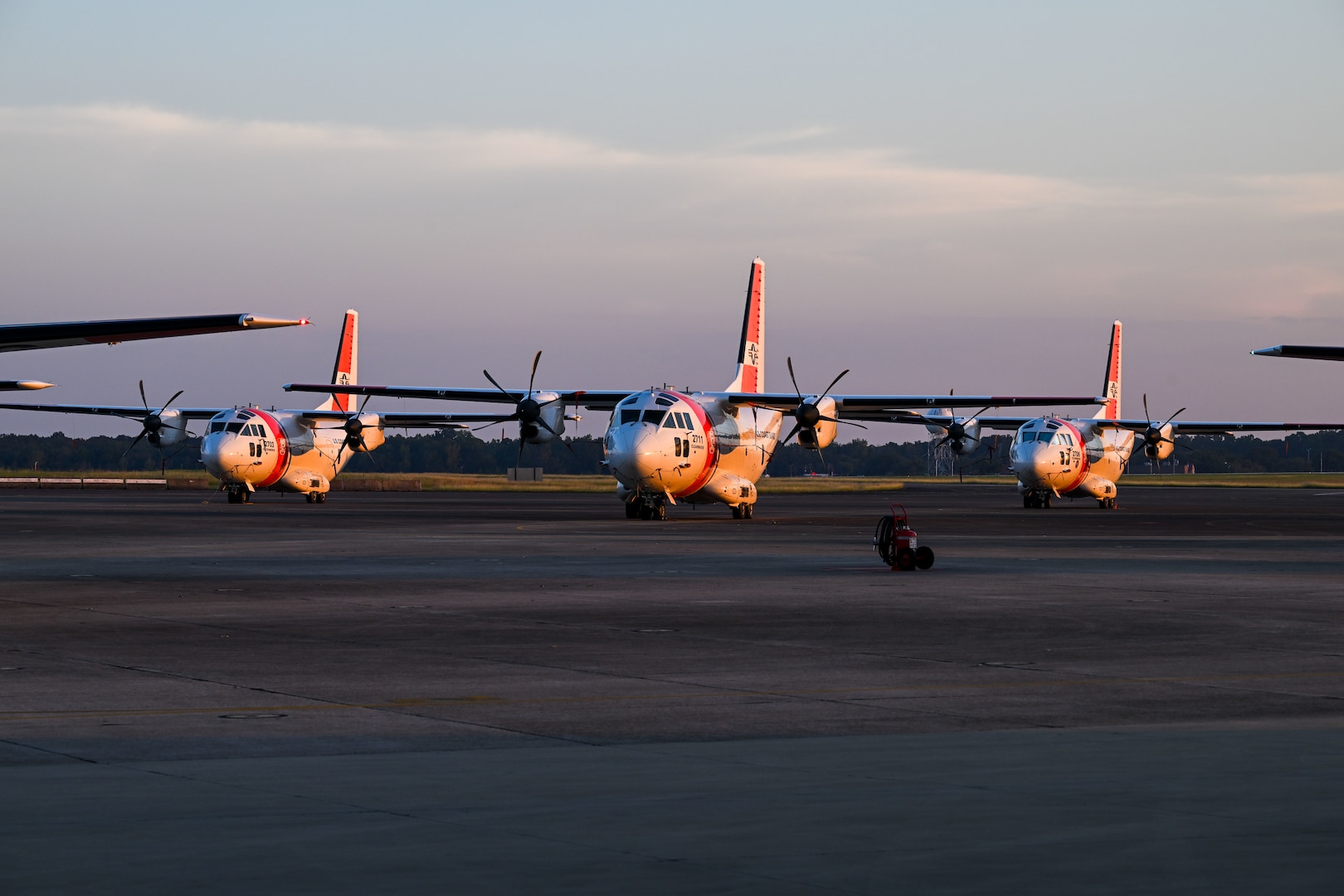 Coast Guard crews from Air Station Clearwater pre stage in Coast Guard Aviation Training Center Mobile to assist post-Hurricane Milton, in Mobile, Alabama, Oct. 7, 2024. Following the hurricane’s departure, Coast Guard crews stand ready for search and rescue and will assess ports and waterways to ensure mariners can transit safely through the area. (U.S. Coast Guard photo by Petty Officer 1st Class Riley Perkofski)