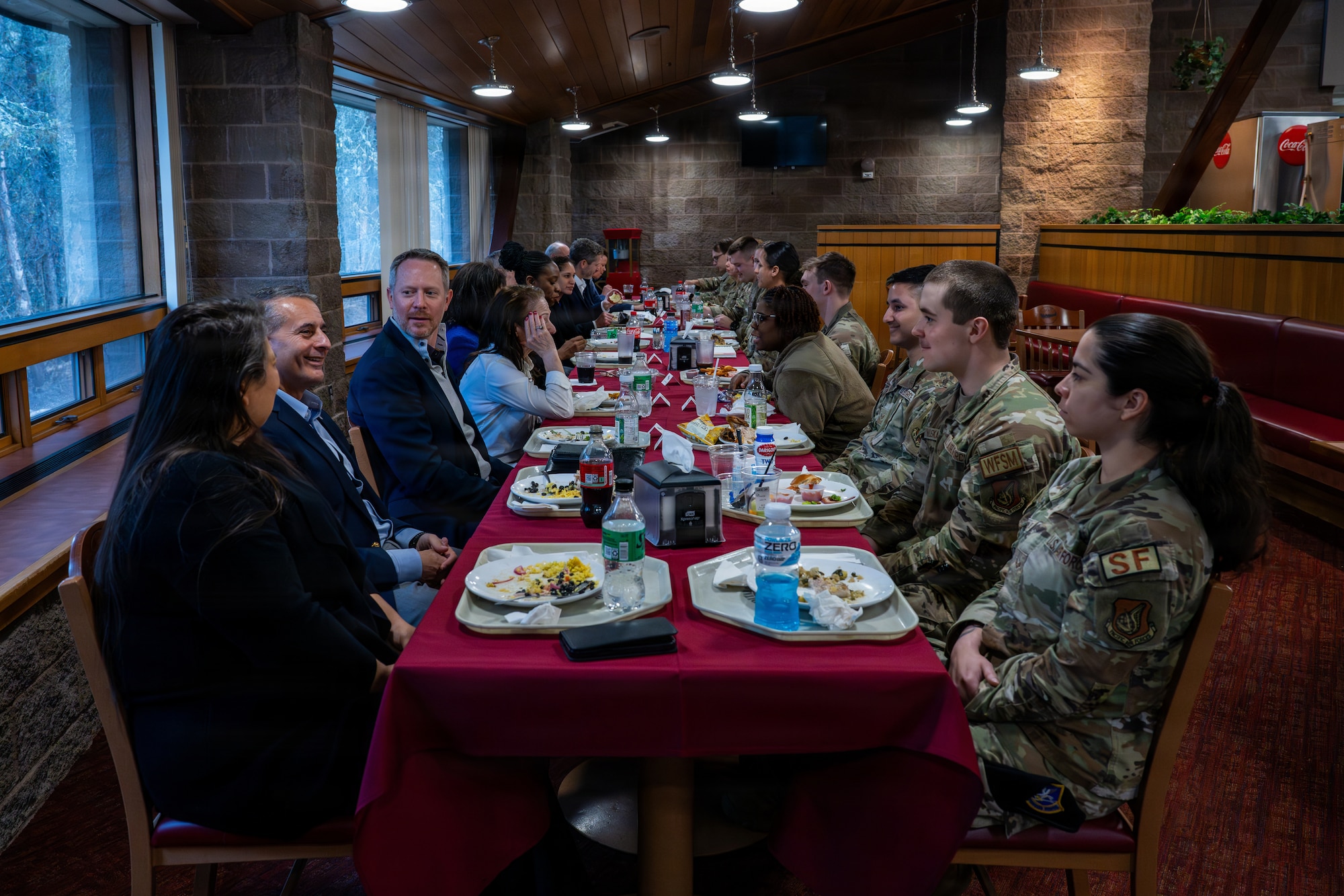 Members from the Business Executives for National Security attended a luncheon with Airmen from different units on the installation at the Iditarod Dining Facility, Joint Base Elmendorf-Richardson, Alaska, May 4, 2026. The working lunch was an opportunity for both parties to build camaraderie and ask questions about day-to-day mission requirements. (U.S. Air Force photo by Senior Airman Tala Hunt)