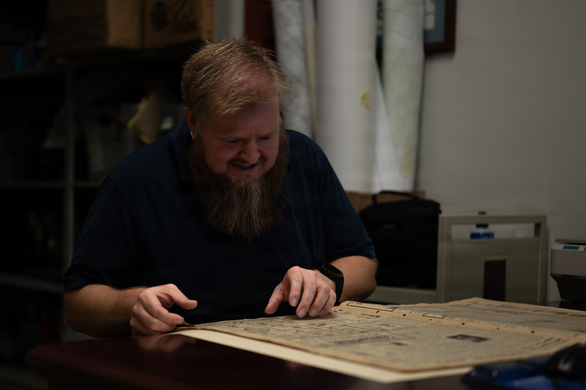 a person reads a historical file