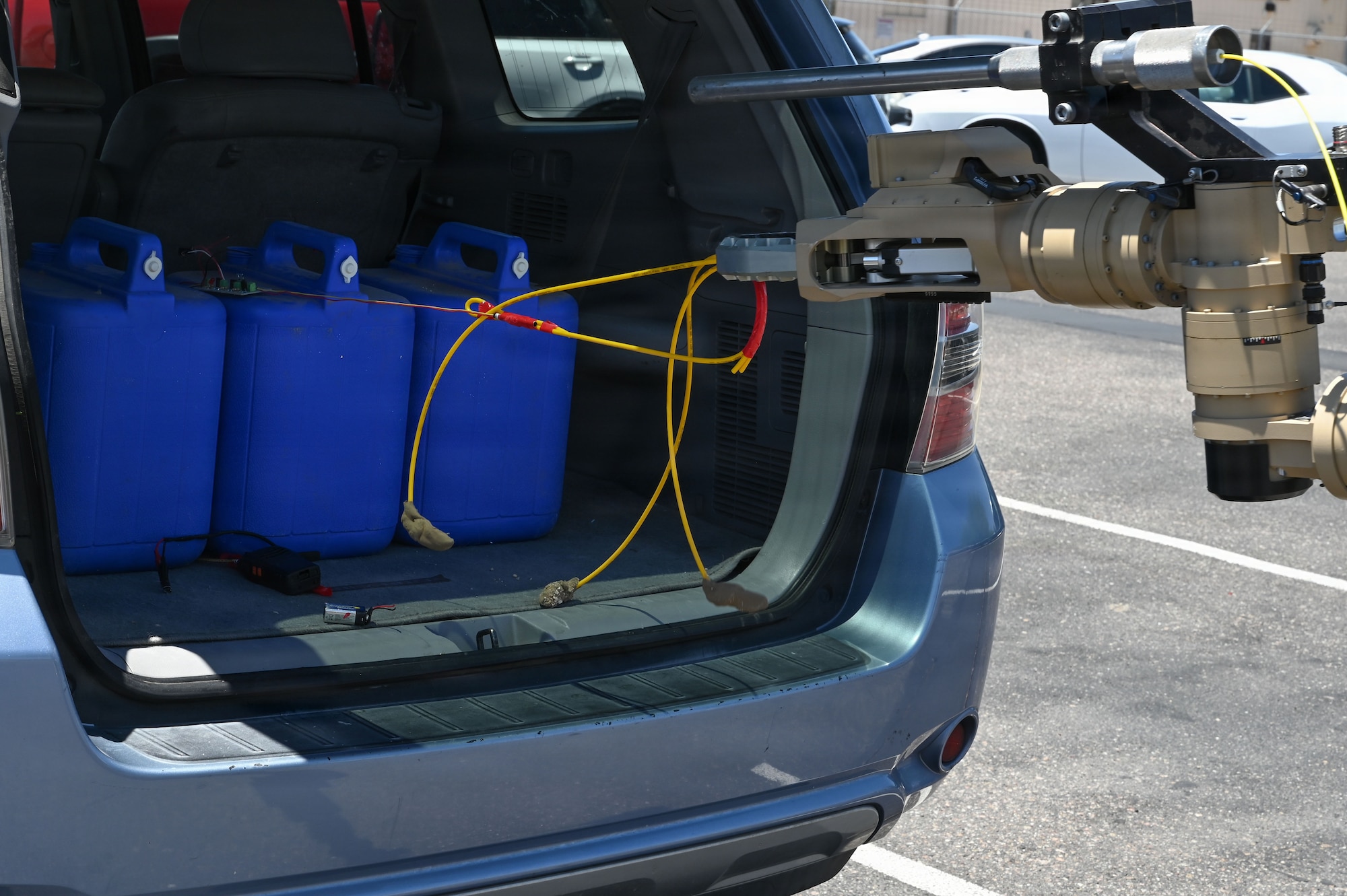 A T7 robotic platform is utilized to remove initiating wires from an improvised explosive device during exercise Mosaic Lightning 26-2 at Davis-Monthan Air Force Base, Arizona, May 8, 2026. The Air Force’s warriors train relentlessly to ensure they are prepared to protect the nation in every domain. (U.S. Air Force photo by Staff Sgt. Kahdija Slaughter)