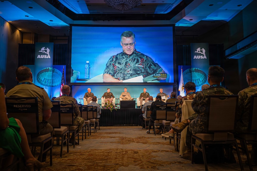 Attendees of the Land Forces of the Pacific Symposium and Exposition listen to panelists on May 13, 2026.
