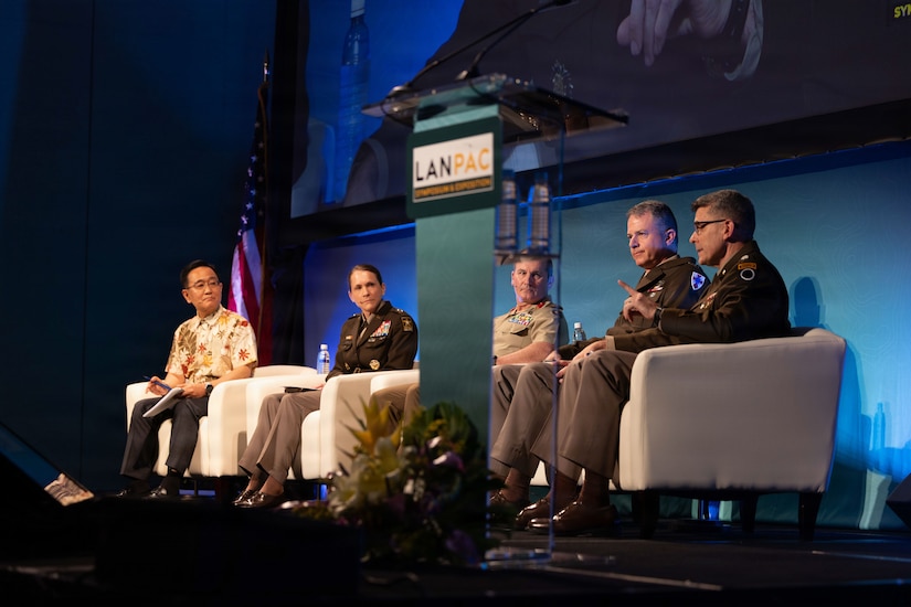 Panelists participate in the “Campaign Forward: An Enhanced Readiness Model” discussion during the 2026 Land Forces Pacific Symposium and Exposition in Honolulu, Hawaii, May 13, 2026.