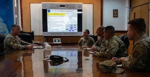 U.S. Air Force Lt. Col. David Nelson, left, chief of staff of Joint U.S. Military Assistance Group, and Lt. Col. Ashley Jung, center, deputy joint director of intelligence (J2), Task Force Philippines, speak to 21st Air Expeditionary Wing leadership during Exercise Balikatan 2026 at Manila, Philippines on April 23, 2026. Task Force-Philippines coordinates and synchronizes joint U.S. military support to the Armed Forces of the Philippines to achieve unity of effort enhancing AFP’s ability to achieve military, frequently collaborating with JUSMAG, enhancing partner air force capabilities through training, joint exercises and strengthening alliances and ensuring regional interoperability. Balikatan is a longstanding annual exercise between the Armed Forces of the Philippines and U.S. military that represents the strength of our alliance, improves our capable combined force, and demonstrates our commitment to regional peace and prosperity. (U.S. Air Force photo by Senior Airman Alondra Cristobal Hernandez)
