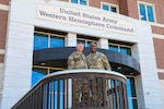 U.S. Army Gen. Xavier T. Brunson and U.S. Army Gen. Joseph A. Ryan stand together for a photo at the U.S. Army Western Hemisphere Command headquarters on Fort Bragg, North Carolina, May 8, 2026.