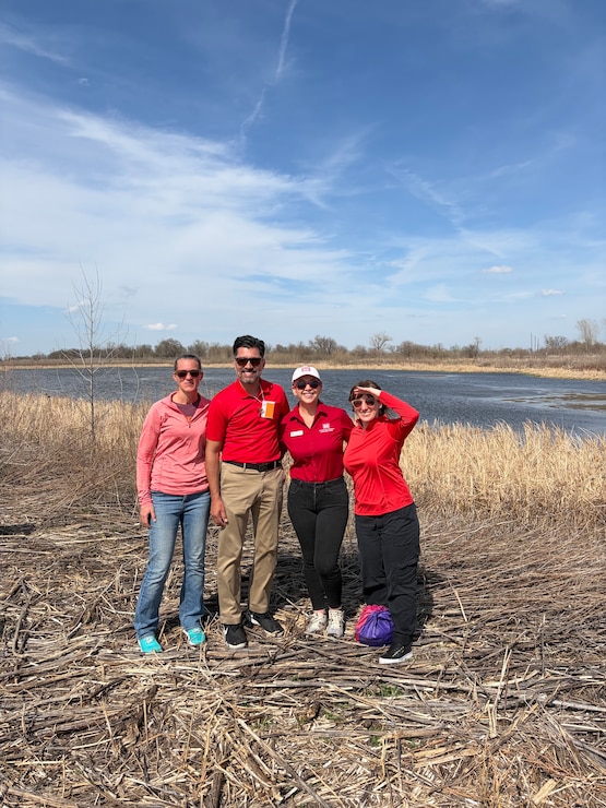 Stephanie Verhulst, Howie Gonzales, Eva Velez, and Jessica Dell attended a field trip to Copeland Bend WMA & Levee Setback before NCER 2026