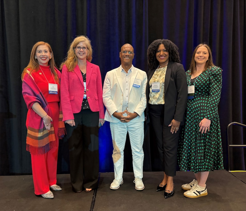 RECOVER Program Manager, Dr. Gina Ralph, organized a session at the National Conference on Ecosystem Restoration titled "What Does the Future hold? A Glimpse of the Everglades Post Comprehensive Everglades Restoration Plan (CERP) Implementation". From left to right: Eva Velez, Gina Ralph, Pierre Massena, Zulamet Vega-Liriano, Chloe Vorseth