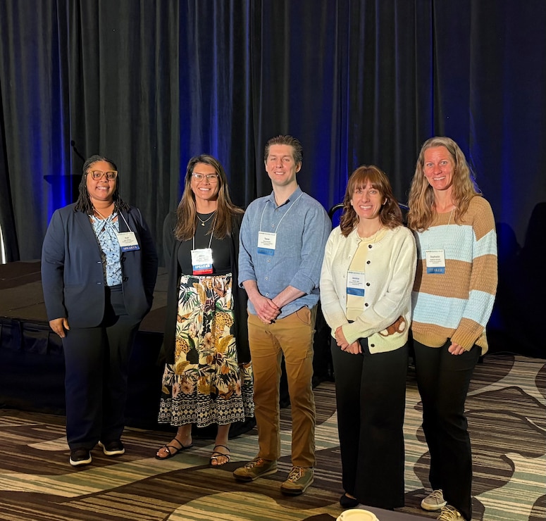 The RECOVER session was held on April 15, 2026 at the National Conference on Ecosystem Restoration, titled "Frameworks and Feedback Loops: RECOVER's Role in Ensuring Everglades Restoration Objectives are Met". From left to right: Kiah Williams, Jenna May, Tasso Cocoves, Jessica Dell, Stephanie Verhulst