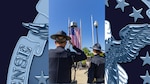 Two police officers face American flag and salute