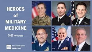 Graphic of six photos of service members with text.
