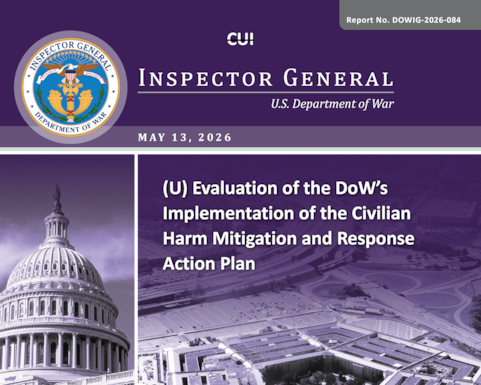 Evaluation of the DoW’s Implementation of the Civilian Harm Mitigation and Response Action Plan (Report No. DOWIG‑2026‑084) 

The objective of this evaluation was to assess how effectively the DoW implemented the Civilian Harm Mitigation and Response Action Plan (CHMR‑AP) and whether the implementation complied with the CHMR‑AP’s guidance and directed timelines.