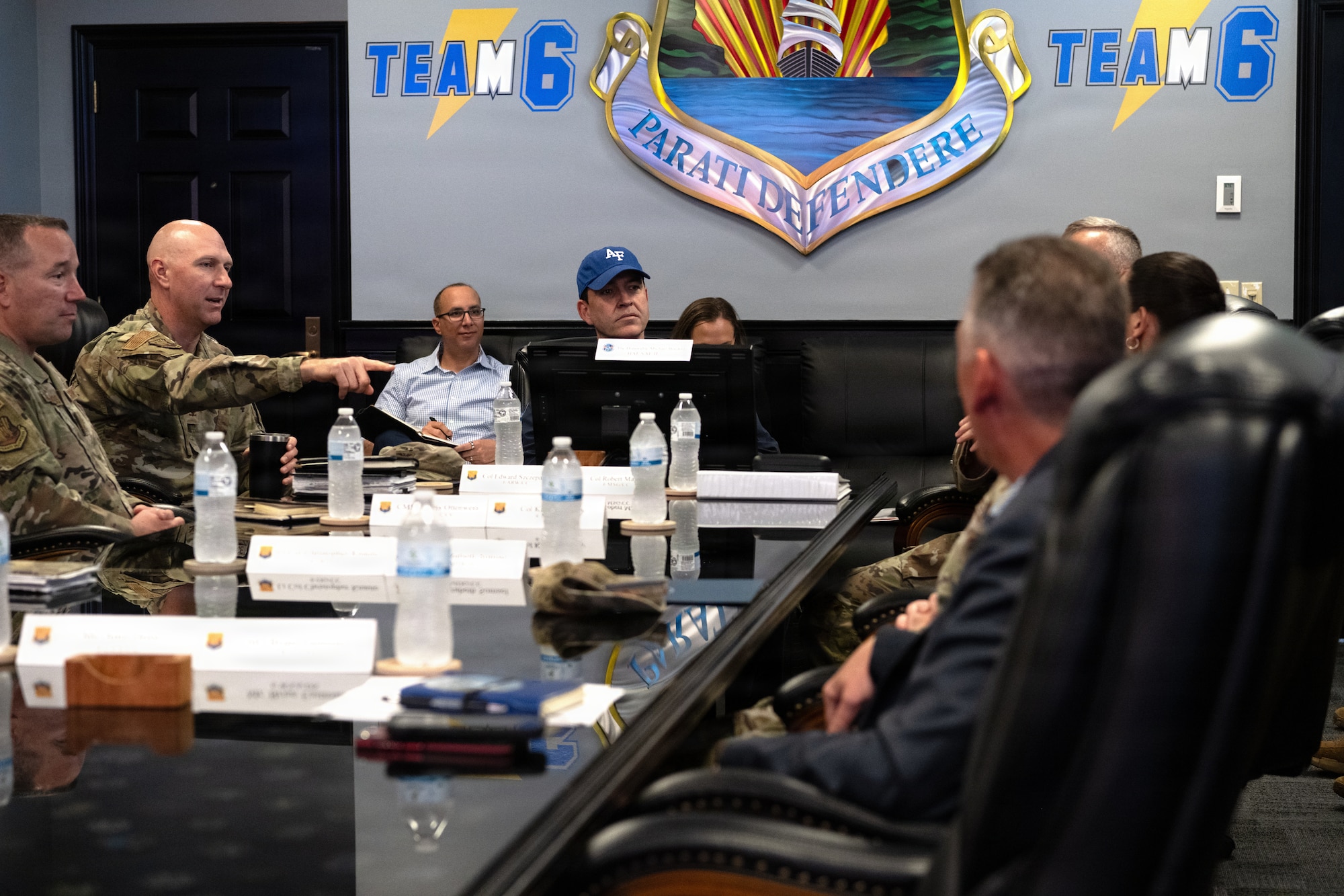 The Honorable Michael Borders, U.S. Assistant Secretary of the Air Force for Energy, Installations and Environment, meets with 6th Air Refueling Wing leadership at MacDill Air Force Base, Florida, April 15, 2026. Leaders discussed housing, the arrival of KC-46 aircraft, dormitories and the expansion of Tinker Elementary School. (U.S. Air Force photo by Airman Micquill Davis)