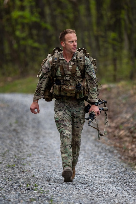 U.S. Army Sgt. 1st Class Erich Friedlein, 166th Regional Training Institute, Pennsylvania Army National Guard, completes the ‘unknown distance’ ruck in the Region II Best Warrior Competition hosted by West Virginia National Guard, at Camp Dawson in Kingwood, West Virginia, on May 5, 2026. The annual competition tests participants on a range of warrior tasks, including physical fitness, marksmanship, and land navigation, to identify the top Soldier and noncommissioned officer who will advance to the National Best Warrior Competition. (U.S. Army National Guard photo by Sgt. Grace Wajler)