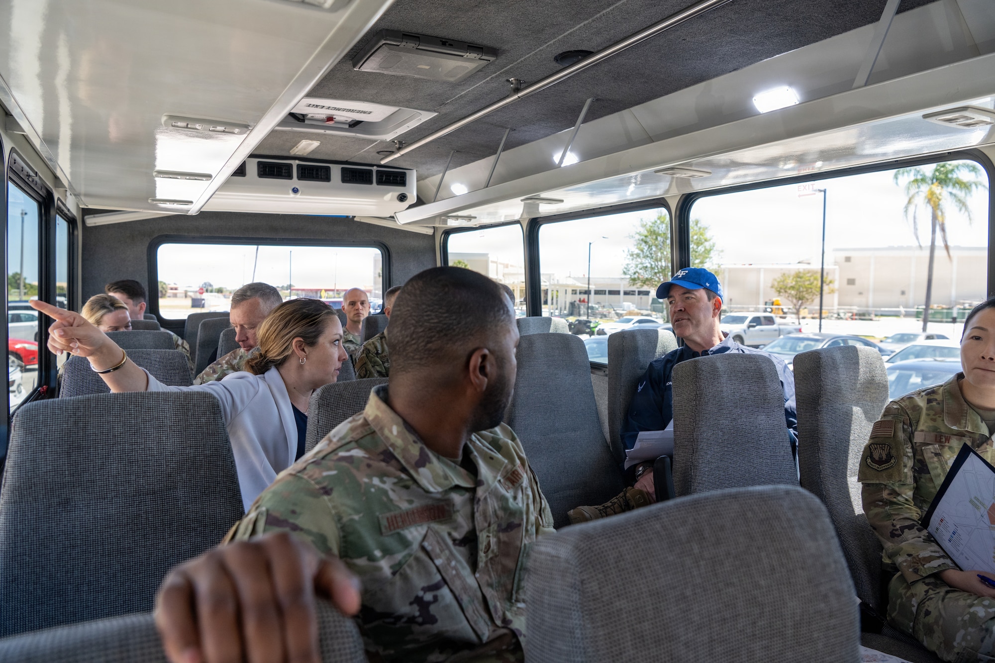 The Honorable Michael Borders (right), U.S. Assistant Secretary of the Air Force for Energy, Installations and Environment, listens to Amy Doye, 6th Civil Engineer Squadron, speak about the expansion of Tinker Elementary School at MacDill Air Force Base, Florida, April 15, 2026. Expansion of the school began in 2024 and is scheduled to be completed in 2027. (U.S. Air Force photo by Airman Micquill Davis)