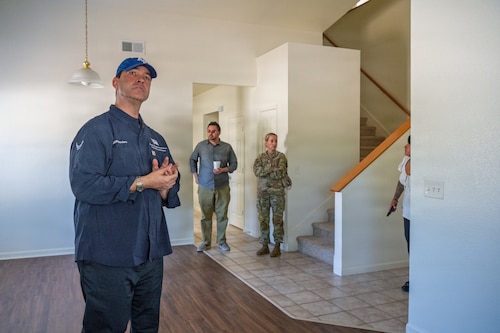 The Honorable Michael Borders, U.S. Assistant Secretary of the Air Force for Energy, Installations and Environment, tours a military family housing unit at MacDill Air Force Base, Florida, April 15, 2026. Borders visited base housing, dormitories, hangars and Tinker Elementary School to evaluate facilities for Airmen and their families. (U.S. Air Force photo by Airman Micquill Davis)