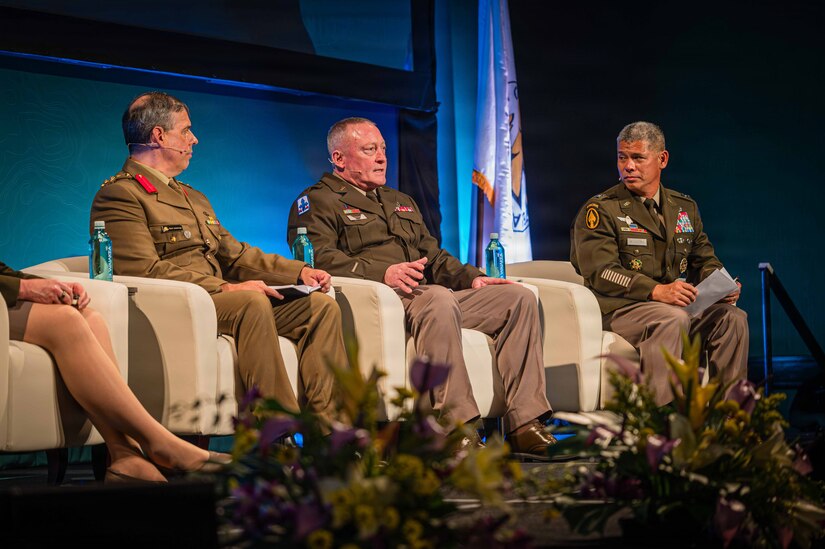 U.S. Army Maj. Gen. Stephen Logan, Adjutant General for the State of Hawaii’s Department of Defense, gives information on how Hawaii’s reserve components operate during LANPAC 2026 on May 14, 2026.