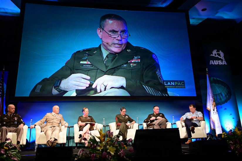 U.S. Army, Command Sgt. Maj. Jason Schmidt, command sergeant major of U.S. Army Pacific, participates in a panel discussion during the Senior Enlisted Leadership Forum, a part of the Land Forces Pacific Symposium and Exposition, May 13, 2026.