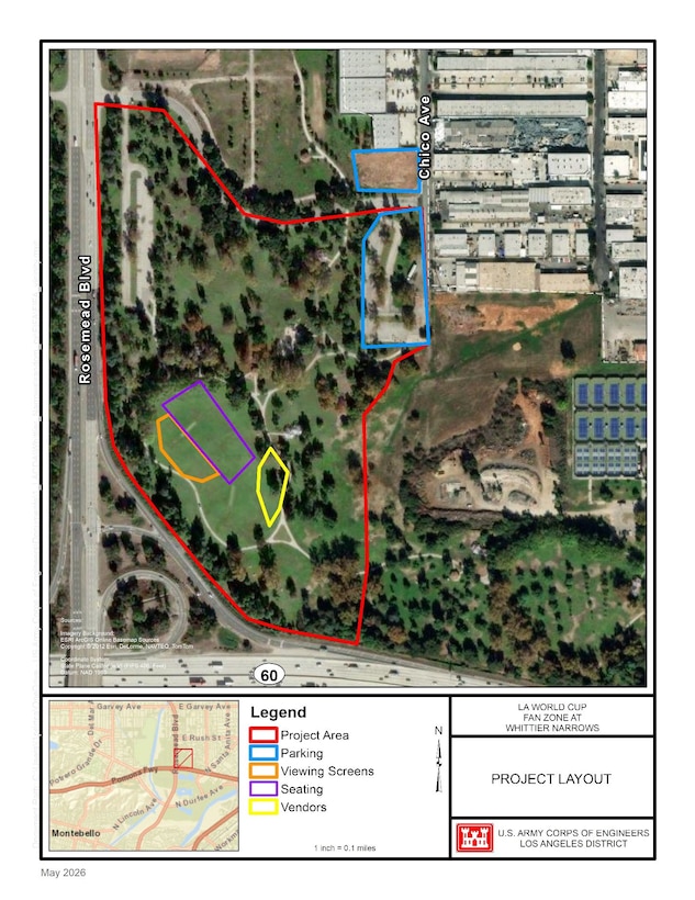 Figure 1. Layout of FIFA Fan Fest Event within Whittier Narrows Flood Control Basin.