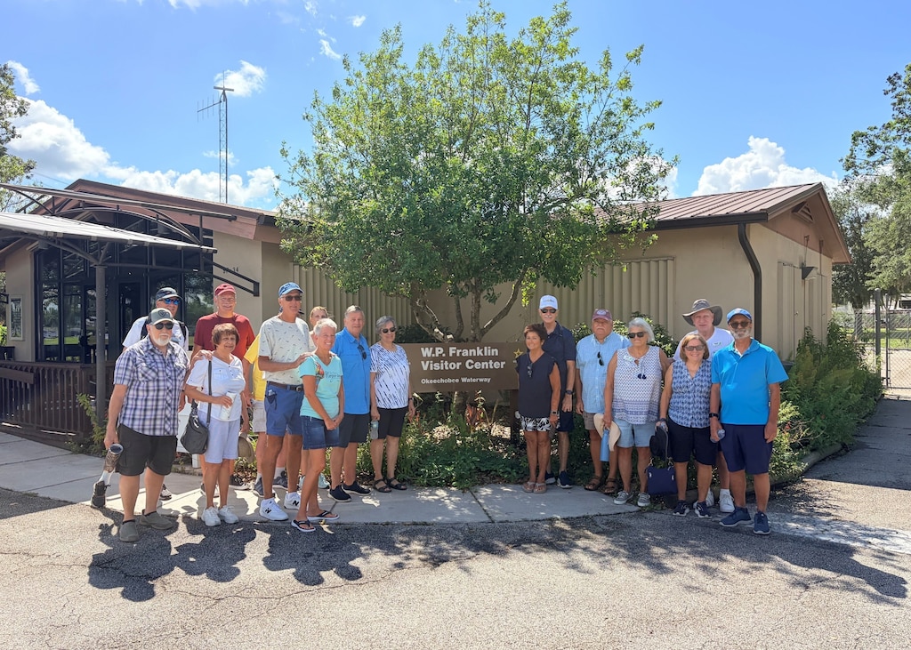 Members of the Cascades at Riverhall community group pose for a photo outside the Visitor Center at W.P. Franklin South Recreation Area on May 14, 2026, after touring the facility’s interactive exhibits in Alva, Florida. The tour highlighted U.S. Army Corps of Engineers Jacksonville District recreation missions, environmental stewardship efforts and the importance of the Okeechobee Waterway. (Photo by U.S Army Corps of Engineers Park Ranger Megan Parsons)