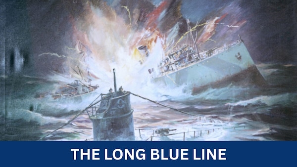 A painting depicting the sinking of the USCGC Tampa, torpedoed by a WW1 German submarine.