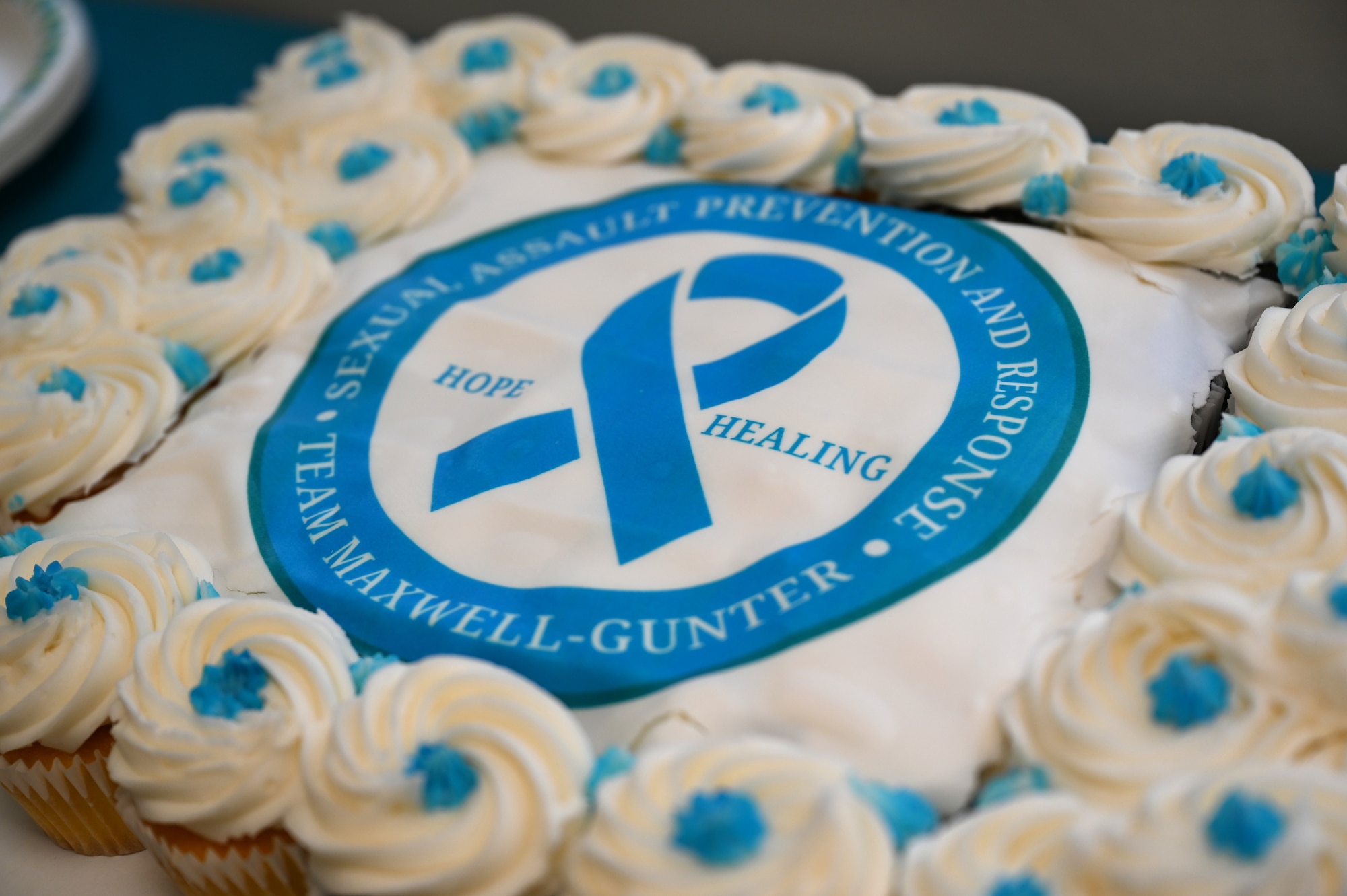 Cupcakes decorated with the Sexual Assault Prevention and Response logo are displayed during a SARC training session at the Integrated Resilience Center on Maxwell Air Force Base, Alabama, May 15, 2026. brings together the Housing Advocate, Sexual Assault Prevention and Response Office and other resilience-focused services into a single, coordinated support hub designed to reduce barriers to care and strengthen prevention efforts.