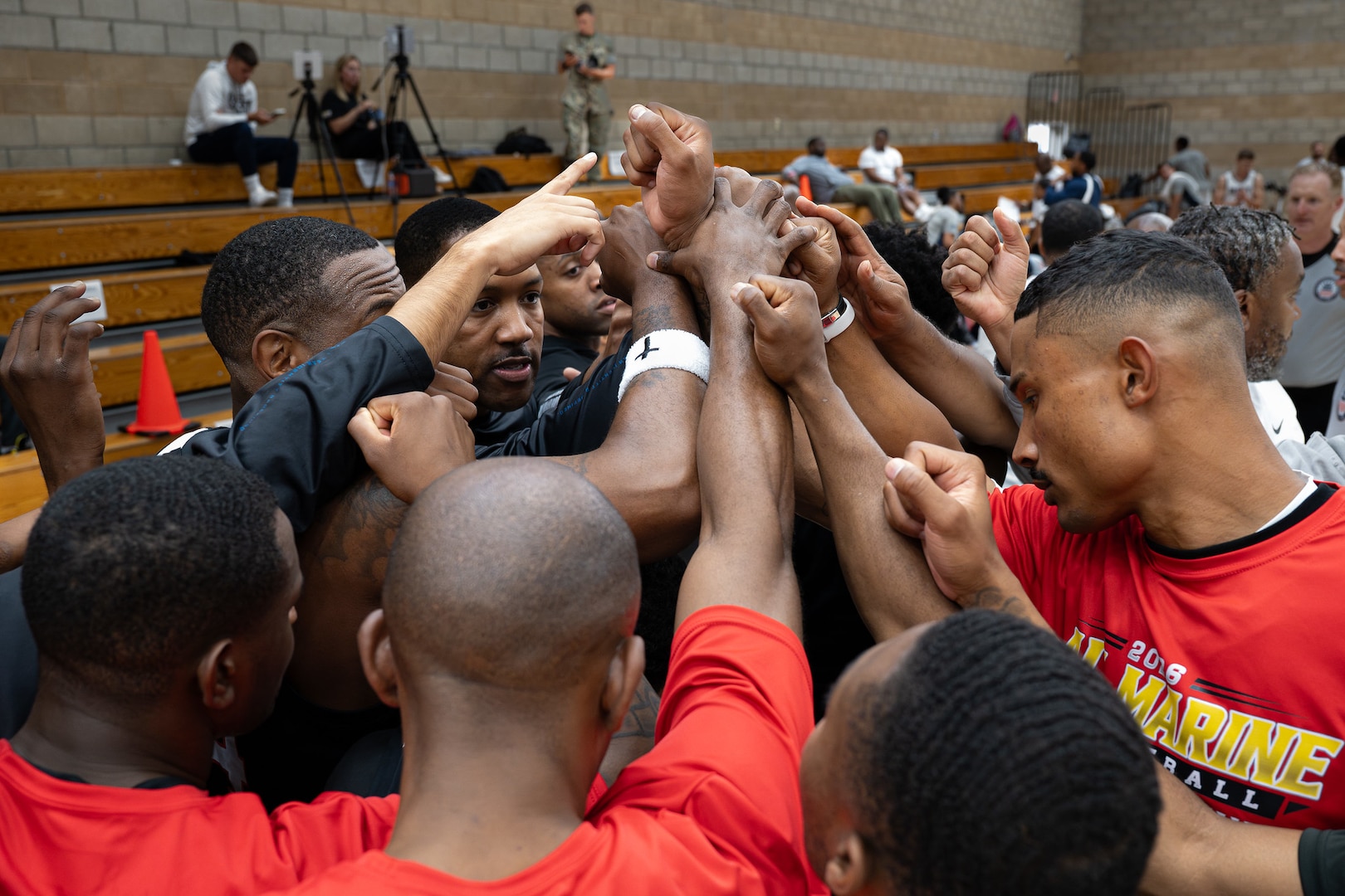 The Armed Forces Basketball Championship brings together service members from the Army, Marine Corps, Navy (with Coast Guard athletes), and Air Force (with Space Force athletes) to compete at the national level. Armed Forces Sports promotes physical fitness, provides competitive opportunities for military athletes at national and international levels, supports recruitment and retention efforts, and strengthens partnerships through sports diplomacy. (Department of War photo by Elijah Light)