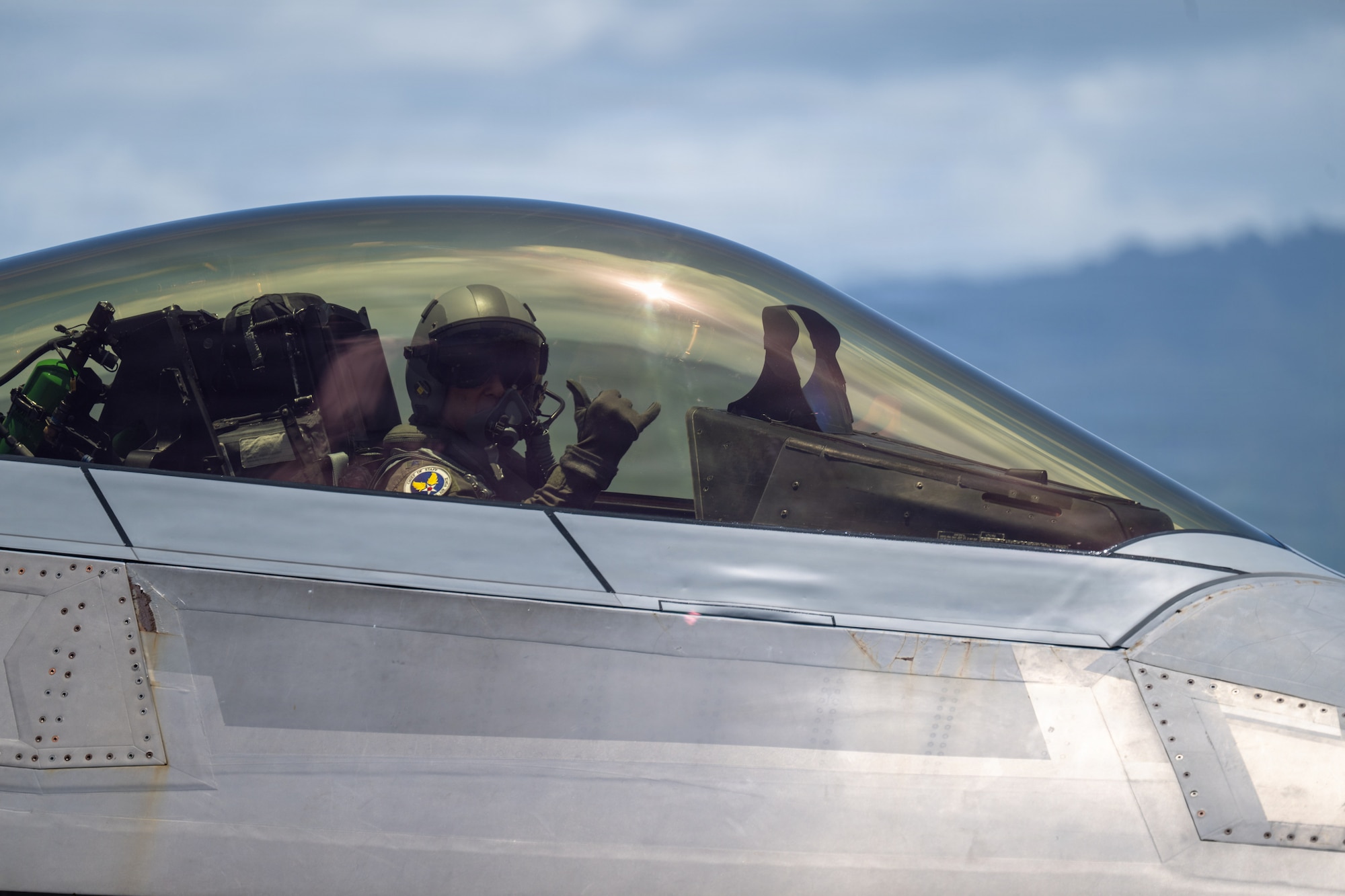 Air Force Chief of Staff Gen. Ken Wilsbach taxis in an F-22 Raptor prior to take off on Joint Base Pearl Harbor-Hickam.