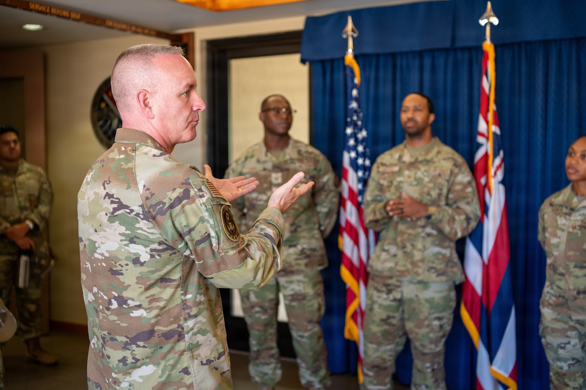 Chief Master Sergeant of the Air Force David Wolfe tours the Binnicker Professional Military Education Center and Inter-Pacific Air Forces Academy at Joint Base Pearl Harbor-Hickam.