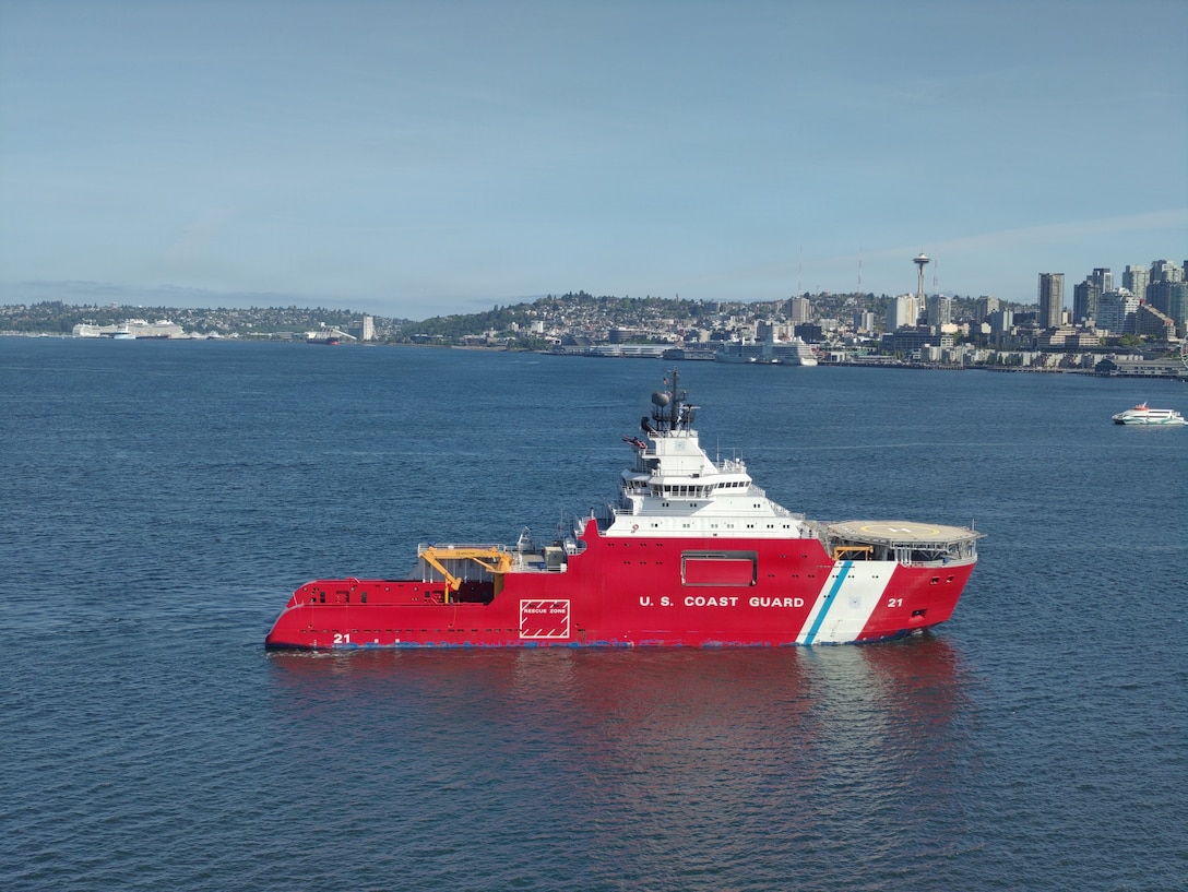 U.S. Coast Guard Cutter Storis (WAGB 21) returns to Coast Guard Base Seattle following a 36-day patrol to the Bering Sea, May 11, 2026. Storis is a 360-foot medium icebreaker capable of navigating through three feet of ice at five knots, adding crucial capabilities to the Coast Guard's Arctic operations. (U.S. Coast Guard photo by Petty Officer 3rd Class Nathaniel Frazier)