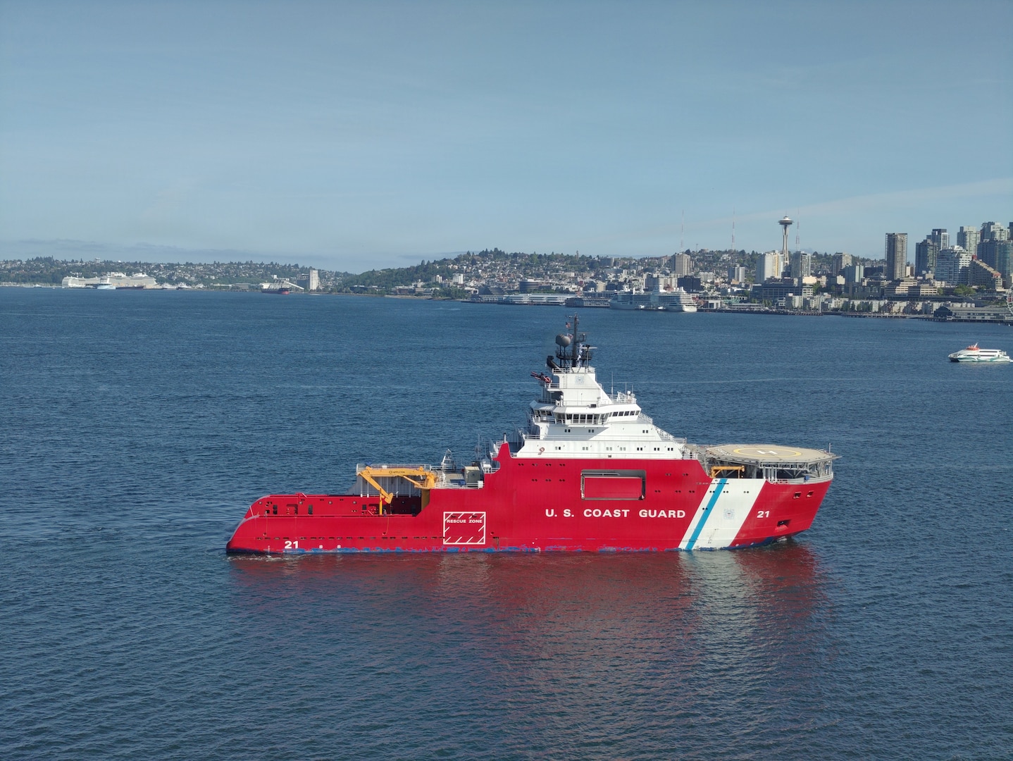 U.S. Coast Guard Cutter Storis (WAGB 21) returns to Coast Guard Base Seattle following a 36-day patrol to the Bering Sea, May 11, 2026. Storis is a 360-foot medium icebreaker capable of navigating through three feet of ice at five knots, adding crucial capabilities to the Coast Guard's Arctic operations. (U.S. Coast Guard photo by Petty Officer 3rd Class Nathaniel Frazier)