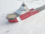 USCGC Storis (WAGB 21) sits hove to in the ice while conducting ice liberty for the crew in the Bering Sea, April 17, 2026. The patrol focused on advancing operational readiness, strengthening interoperability with other military assets, and testing new concepts to support prolonged operations in one of the world’s most demanding and austere maritime environments. U.S. Coast Guard courtesy photo.