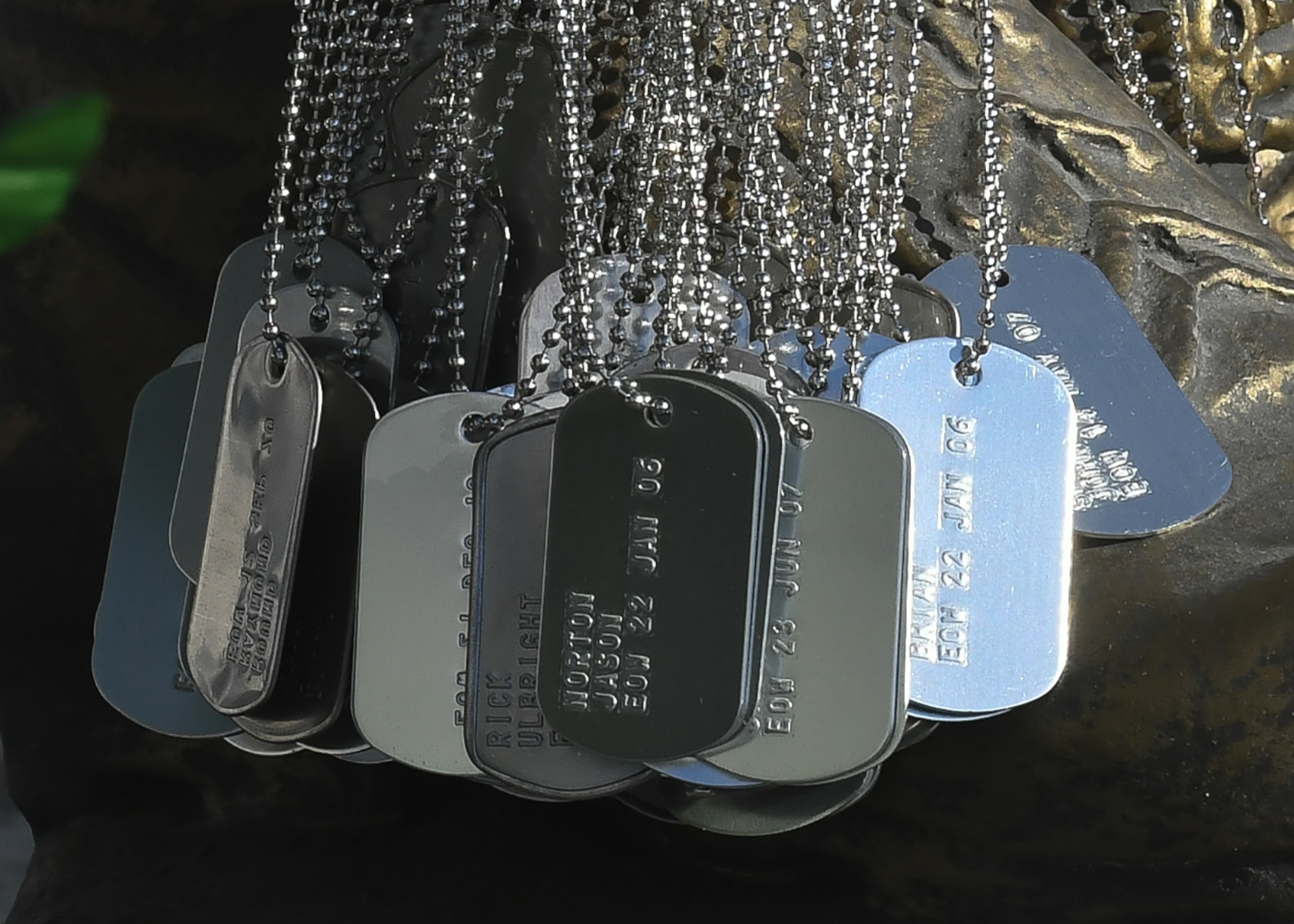 Dog tags representing fallen law enforcement members arranged in a static display for Police Week. (U.S. Air Force photo by Todd Berenger)