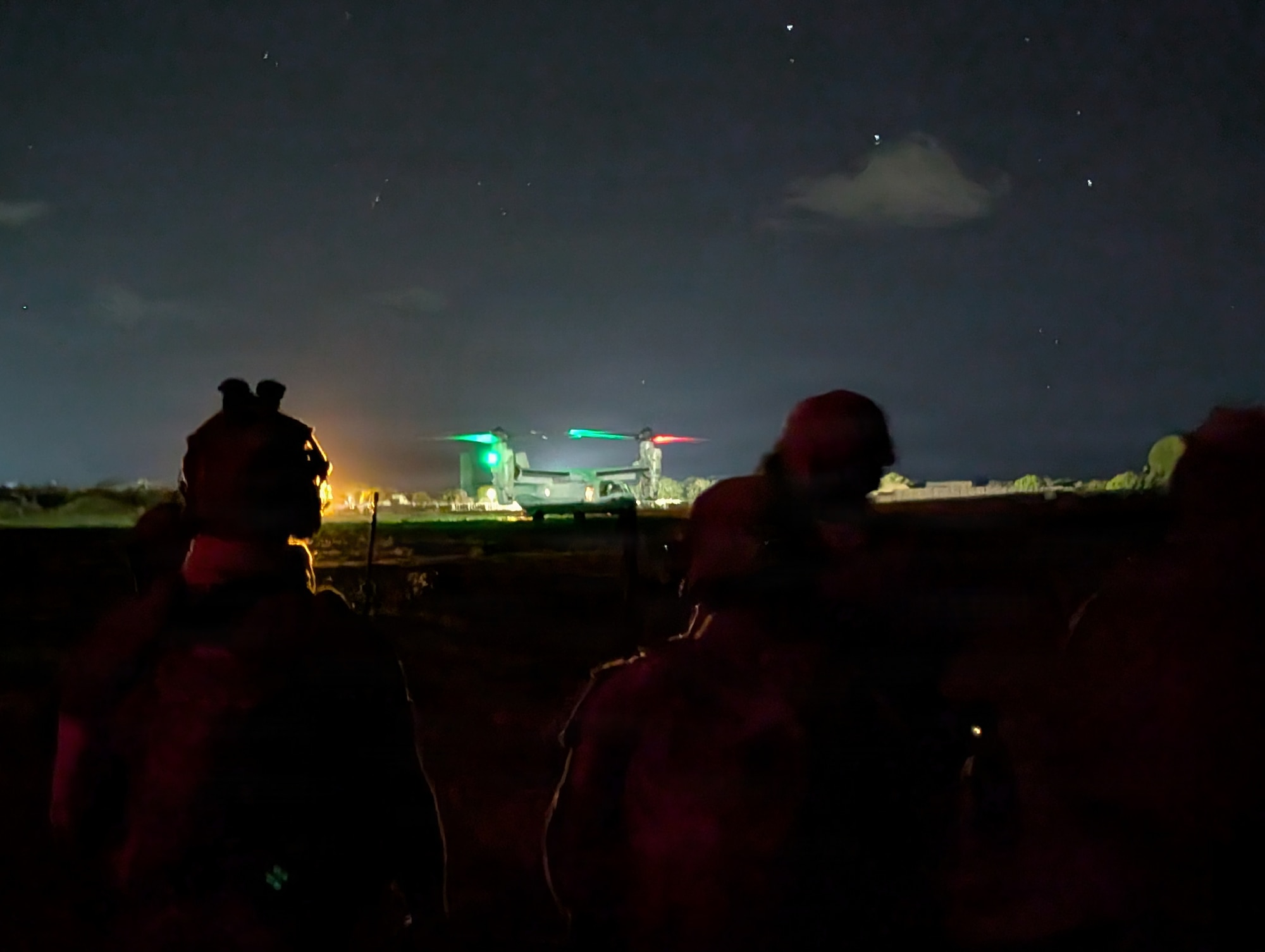 A U.S. Marine Corps MV-22B Osprey prepares to take off in East Africa, April 7, 2026. The aircraft supports rapid mobility operations across Combined Joint Task Force-Horn of Africa’s area of responsibility. (U.S. Air Force photo by Senior Airman Michelle Ferrari)
