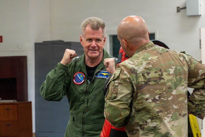 Adm. Samuel J. Paparo, commander of U.S. Indo-Pacific Command, participates in a combatives course at Joint Base Pearl Harbor-Hickam, May 13, 2026. The Survival, Evasion, Resistance and Escape course enhanced service members’ survivability and operational readiness in support of Indo-Pacific security objectives. (U.S. Air Force photo by Senior Airman Lauren Torres)