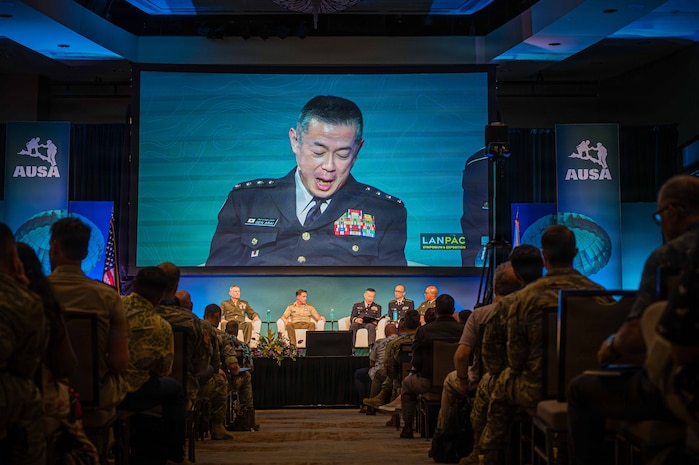 Land Forces Pacific Symposium and Exposition panelists share insights on how maintaining international partnerships increases the chances of operational success, in Honolulu on May 14, 2026.