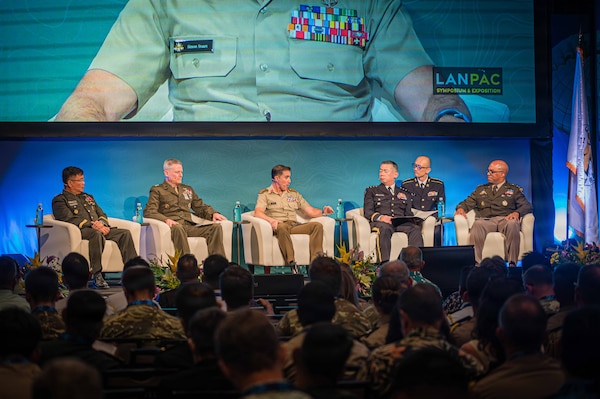 Land Forces Pacific Symposium and Exposition panelists share insights on how maintaining international partnerships increases the chances of operational success, in Honolulu on May 14, 2026.