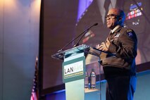 U.S. Army Gen. Ronald P. Clark, commanding general, United States Army Pacific, engaged military leaders and partners as a keynote speaker during the Land Forces Pacific Symposium and Exposition, Honolulu, May 14, 2026.
