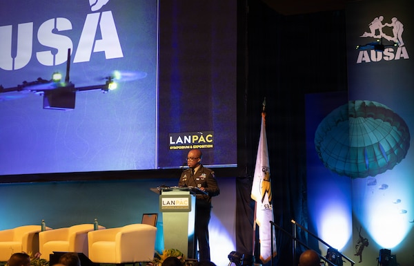U.S. Army Gen. Ronald P. Clark, commanding general, United States Army Pacific, engaged military leaders and partners as a keynote speaker during the Land Forces Pacific Symposium and Exposition, Honolulu, May 14, 2026.