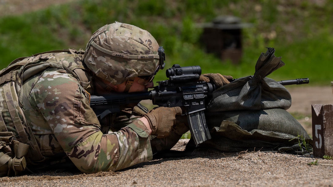 U.S. Army Sgt. Michael Williams, assigned to the 501st Military Intelligence Brigade, completes the stress shoot event during the Eighth Army Best Squad Competition at Camp Casey, South Korea, May 4, 202