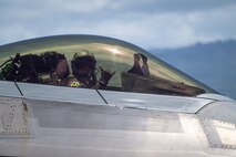 Air Force Chief of Staff Gen. Ken Wilsbach taxis in an F-22 Raptor prior to take off on Joint Base Pearl Harbor-Hickam.